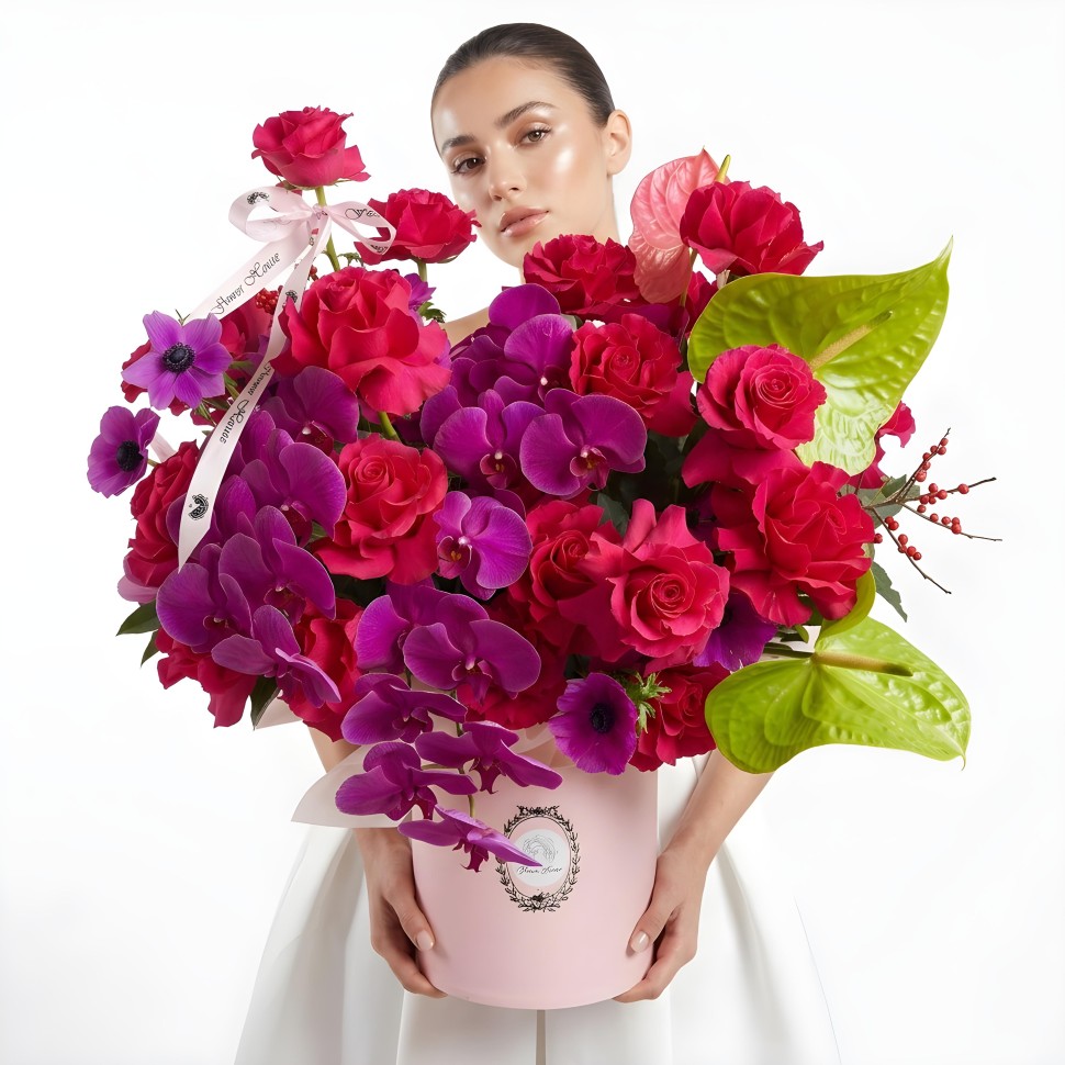 Velvet Desire Box β Roses, Orchids, Anthuriums & Anemones