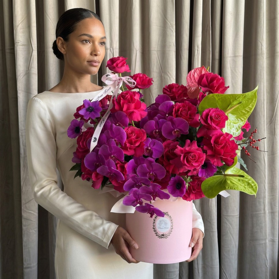 Velvet Desire Box β Roses, Orchids, Anthuriums & Anemones