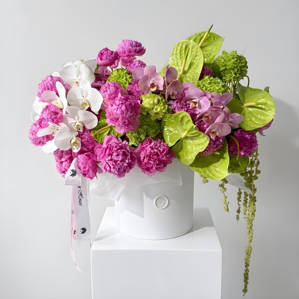 Blush Royale Box β Peonies, Orchids, Anthuriums & Viburnum