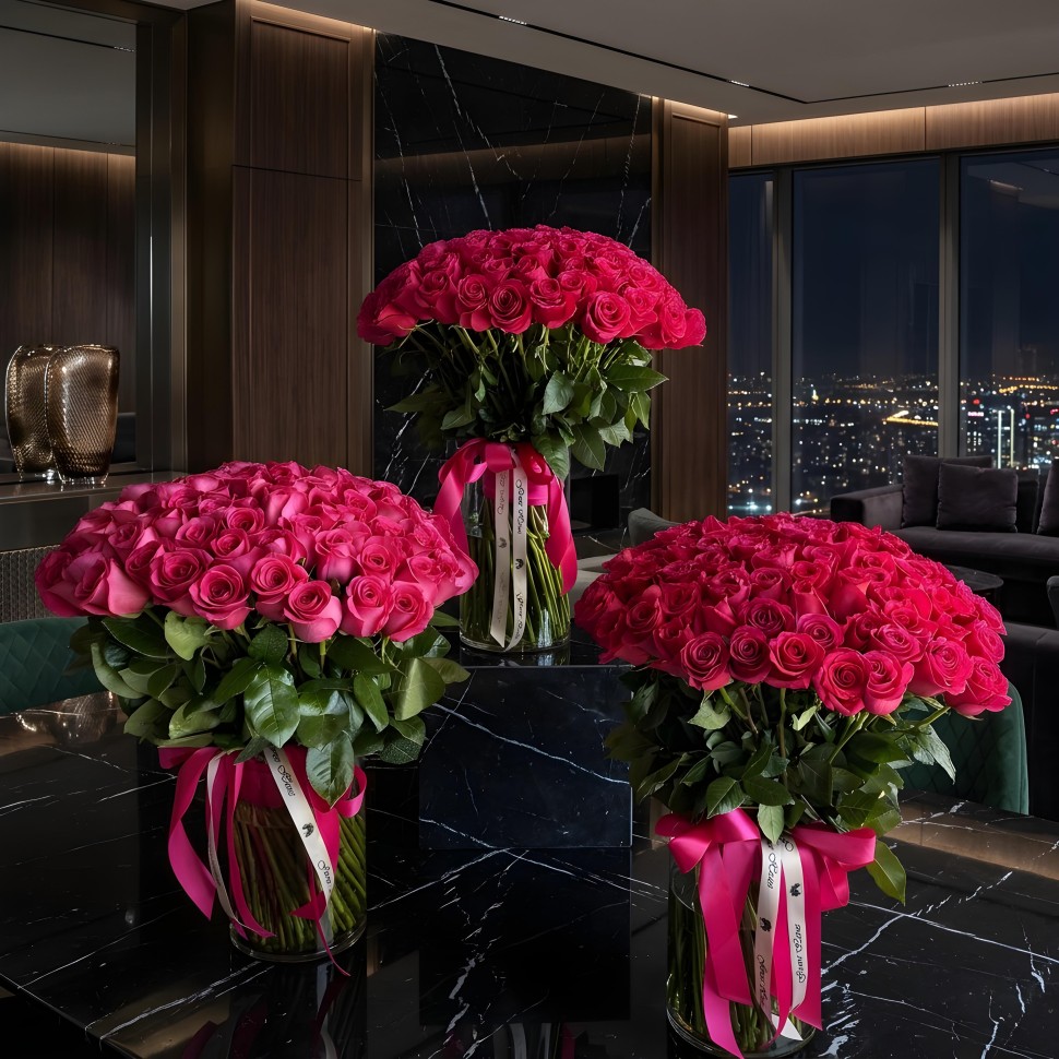 The Prestige Trio β 300 Roses in Vases