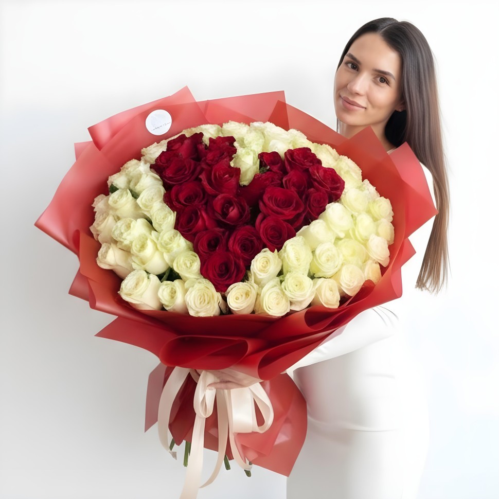 To The Moon And Back Hand-Tied Bouquet β Red & White Rose