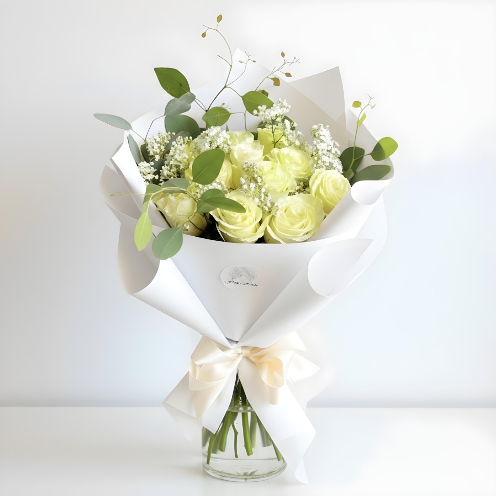 White Remy Love Hand Tied Rose Bouquet