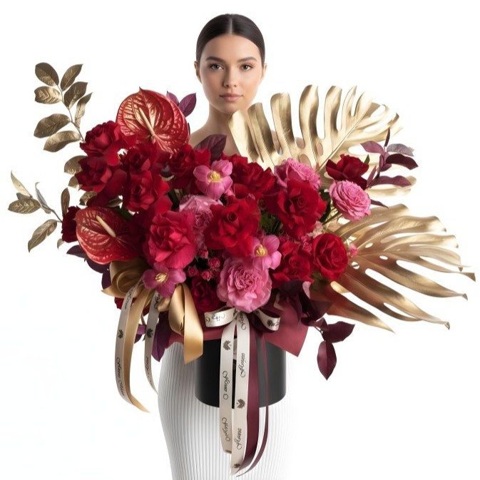 Red Chloe Elegance Fresh Flower Box (Roses, Garden Roses, Tulips,