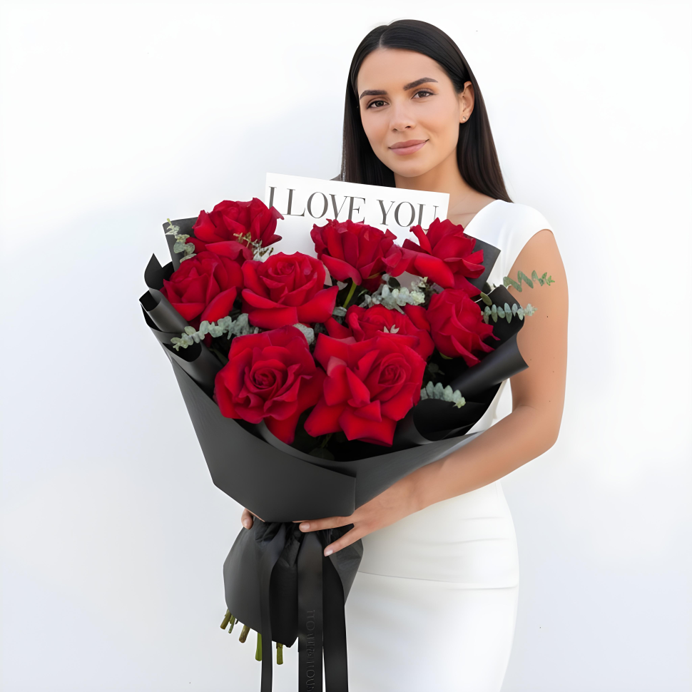 Red Roses Love You Cloud Fresh Hand Tied Flower Bouquet