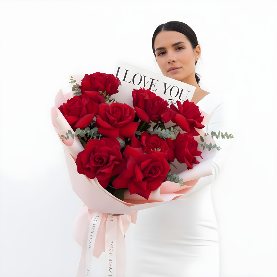Red Roses Love You Cloud Fresh Hand Tied Flower Bouquet