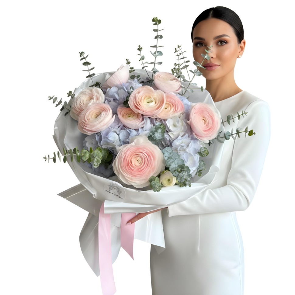 Cloud of Grace – Ranunculus, Hydrangeas & Baby Blue Eucalyptus