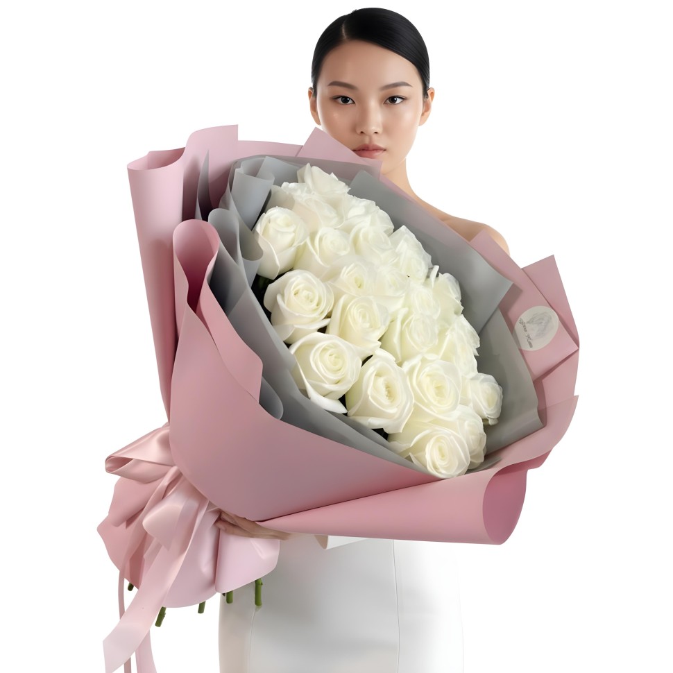 25 Fresh White Nova Roses Hand-Tied Bouquet