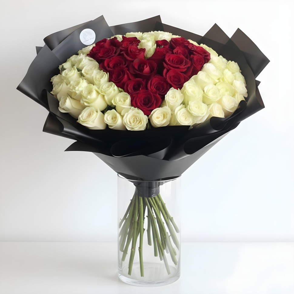 To The Moon And Back Hand-Tied Bouquet – Red & White Rose