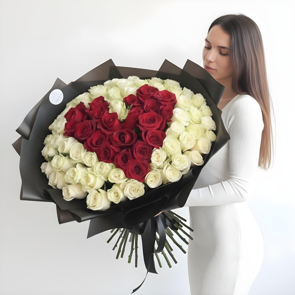 To The Moon And Back Hand-Tied Bouquet – Red & White Rose