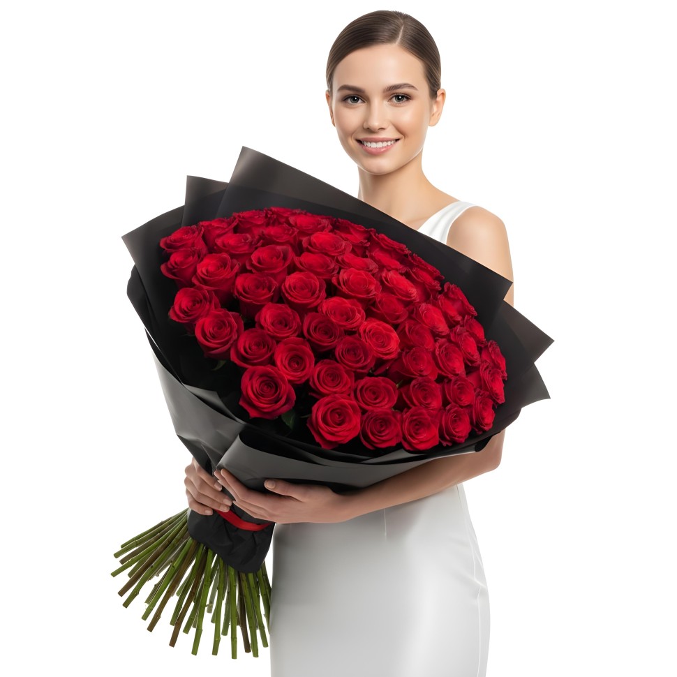 50 Long Stem Red Roses Hand-Tied Bouquet